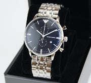  Shop Authentic Emporio Armani Gianni Chronograph Blue Dial Silver Steel Strap Watch For Men - AR1648 - Luxxuri