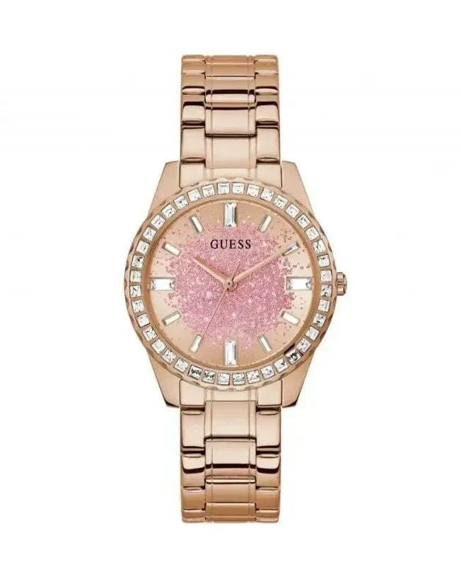  Shop Authentic Guess Glitter Diamonds Pink Dial Rose Gold Steel Strap Watch for Women - GW0405L3 - Luxxuri