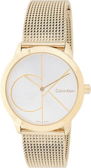  Shop Authentic Calvin Klein Minimal Silver Dial Gold Mesh Bracelet Watch for Women - K3M22526 - Luxxuri