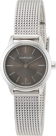  Shop Authentic Calvin Klein Minimal Grey Dial Silver Mesh Bracelet Watch for Women - K3M23124 - Luxxuri