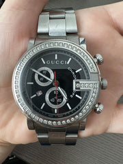  Shop Authentic Gucci G Chrono Diamonds Black Dial Silver Steel Strap Watch For Men - YA101324 - Luxxuri