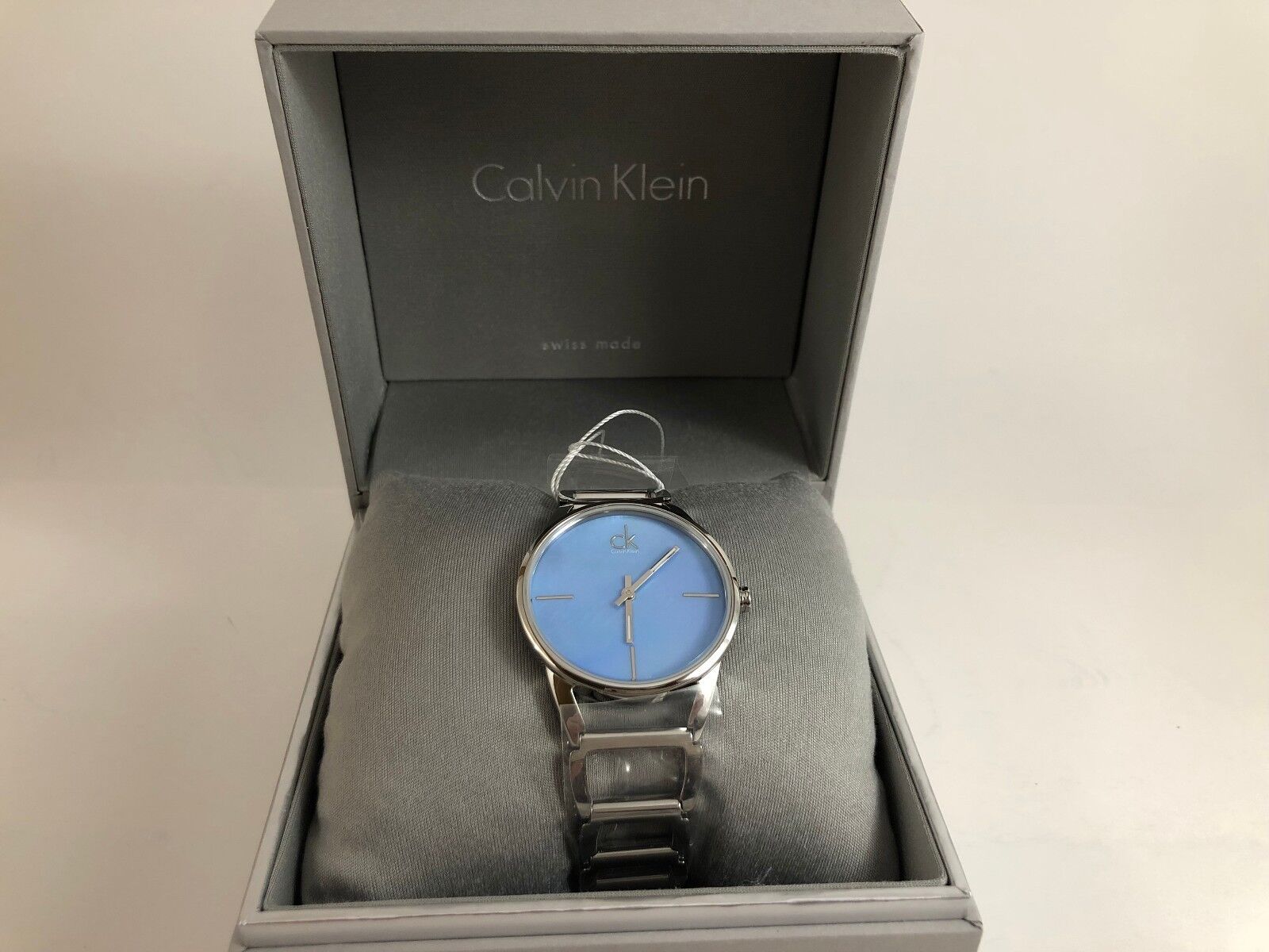  Shop Authentic Calvin Klein Stately Blue Mother of Pearl Dial Silver Steel Strap Watch for Women - K3G2312N - Luxxuri