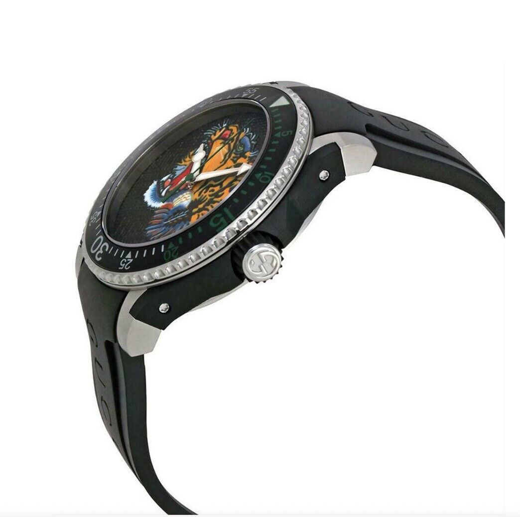  Shop Authentic Gucci Dive Tiger Black Dial Black Rubber Strap Watch For Men - YA136318 - Luxxuri