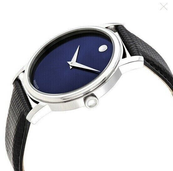  Shop Authentic Movado Museum Blue Dial Black Leather Strap Watch For Women - 2100010 - Luxxuri