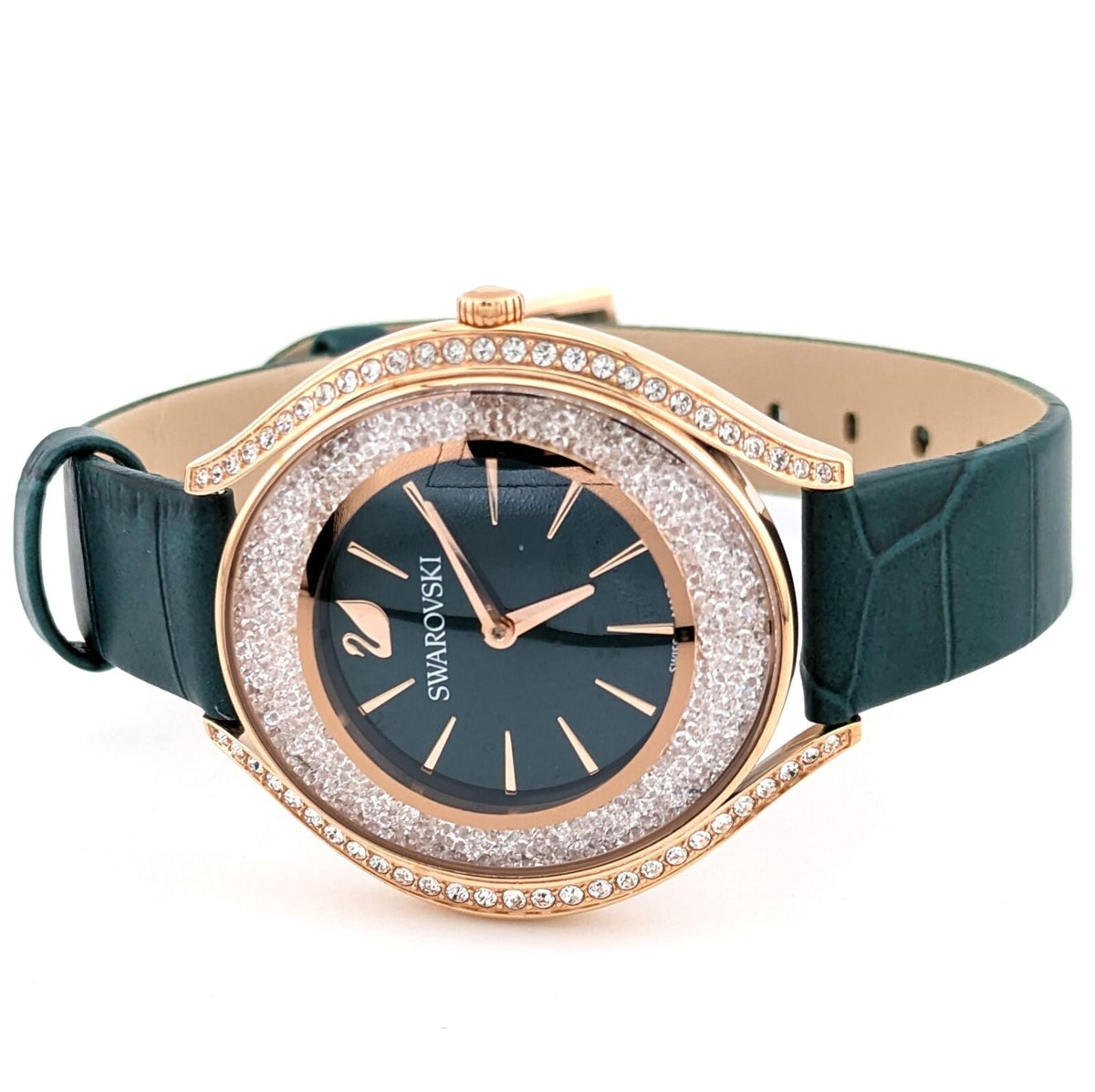  Shop Authentic Swarovski Crystalline Aura Green Dial Green Leather Strap Watch for Women - 5644078 - Luxxuri