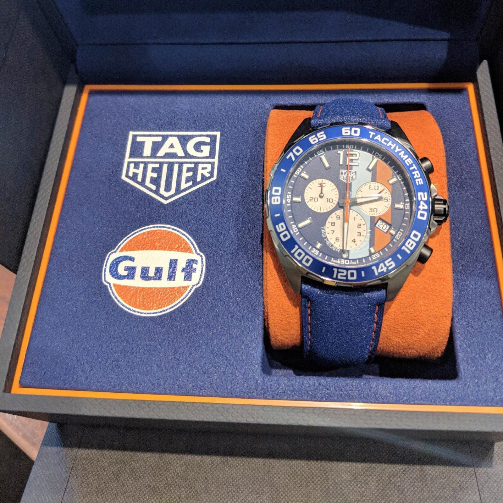  Shop Authentic Tag Heuer Formula 1 Gulf Edition Blue Dial Blue Leather Strap Watch for Men - CAZ101N.FC8243 - Luxxuri