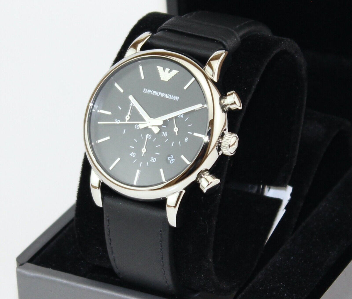  Shop Authentic Emporio Armani Classic Chronograph Black Dial Black Leather Strap Watch For Men - AR1733 - Luxxuri