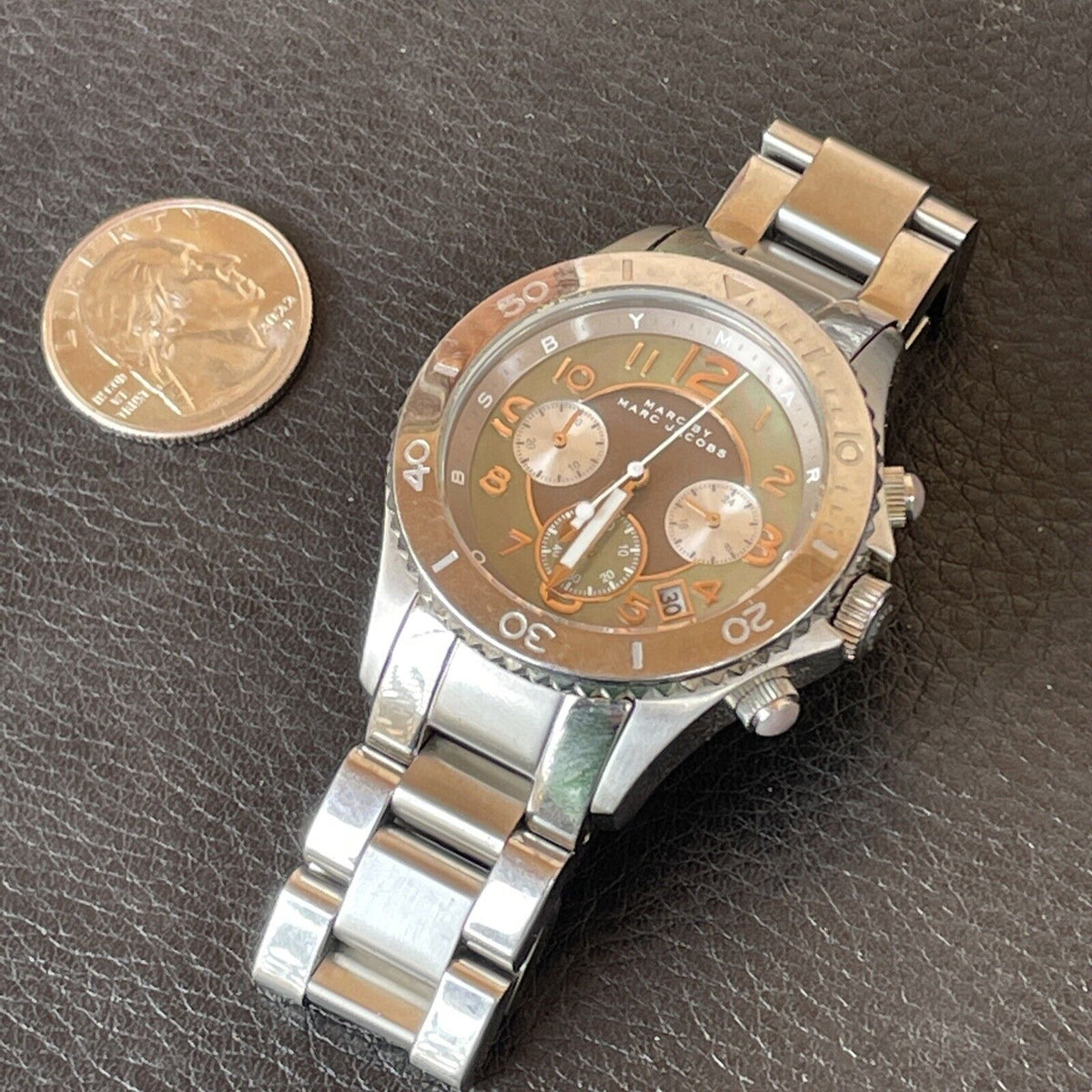  Shop Authentic Marc Jacobs Rock Chronograph Mother of Pearl Grey Dial Silver Steel Strap Watch for Women - MBM3250 - Luxxuri