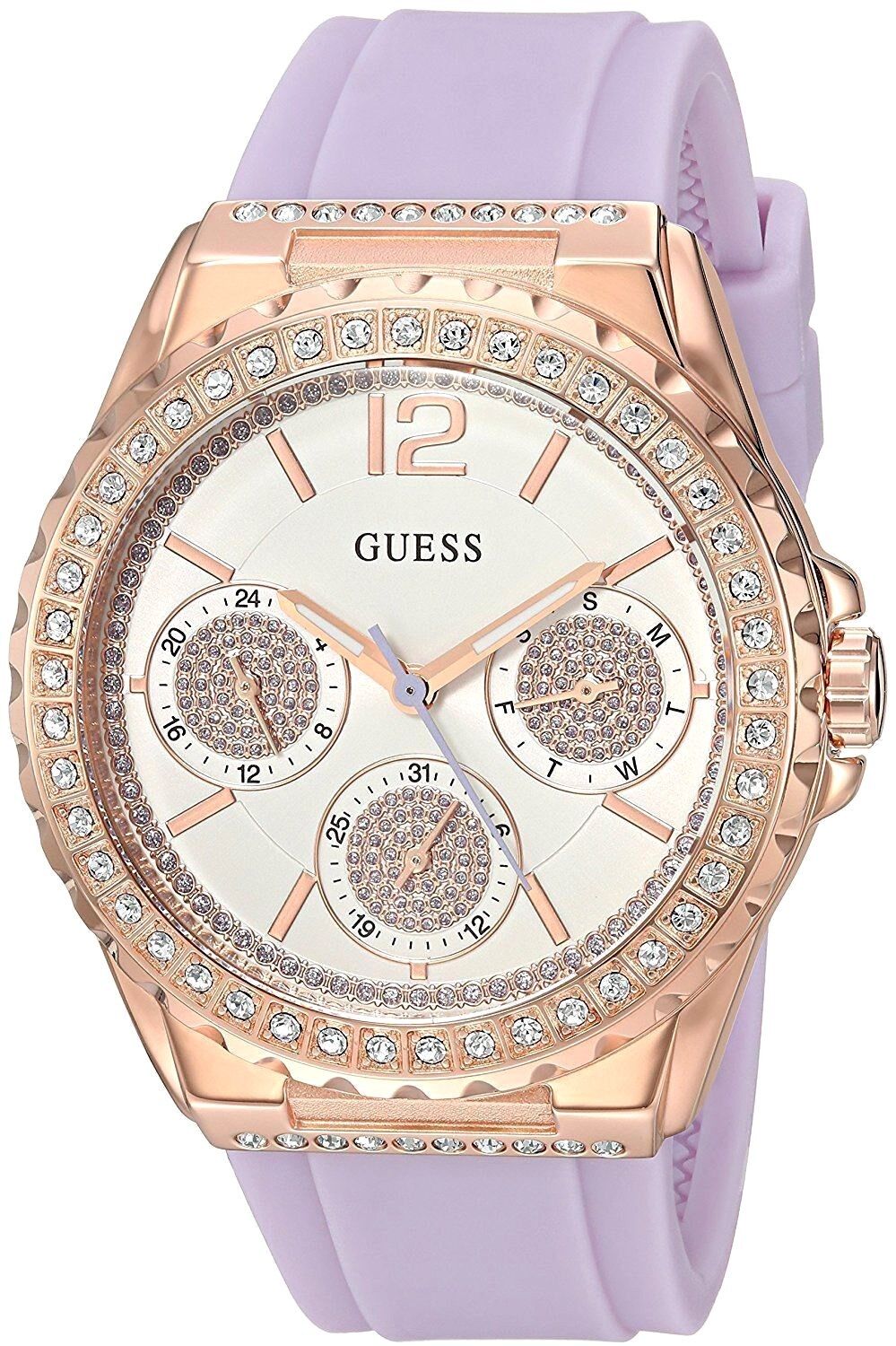  Shop Authentic Guess Starlight Diamonds White Dial Purple Rubber Strap Watch for Women - W0846L6 - Luxxuri