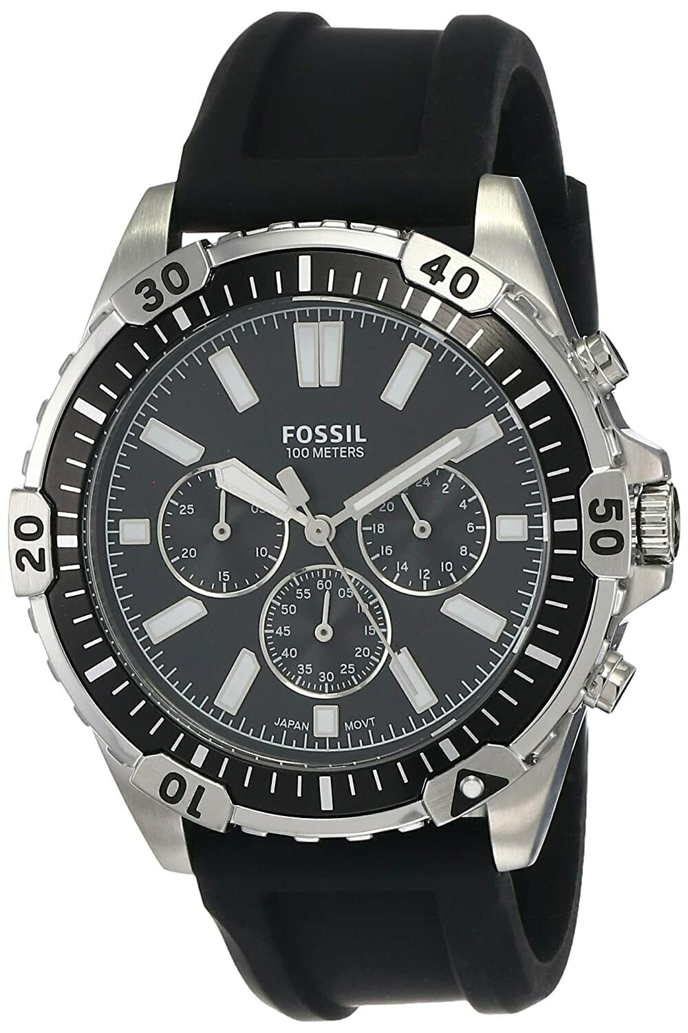  Shop Authentic Fossil Garrett Chronograph Black Dial Black Rubber Strap Watch for Men - FS5624 - Luxxuri