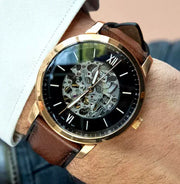  Shop Authentic Fossil Neutra Automatic Skeleton Black Dial Brown Leather Strap Watch for Men - ME3195 - Luxxuri