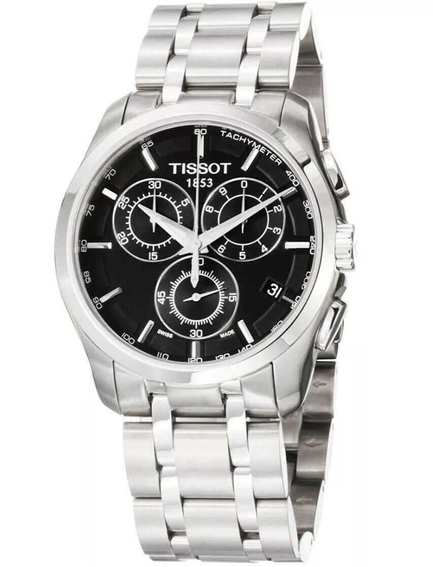  Shop Authentic Tissot Couturier Chronograph Black Dial Silver Steel Strap Watch For Men - T035.617.11.051.00 - Luxxuri