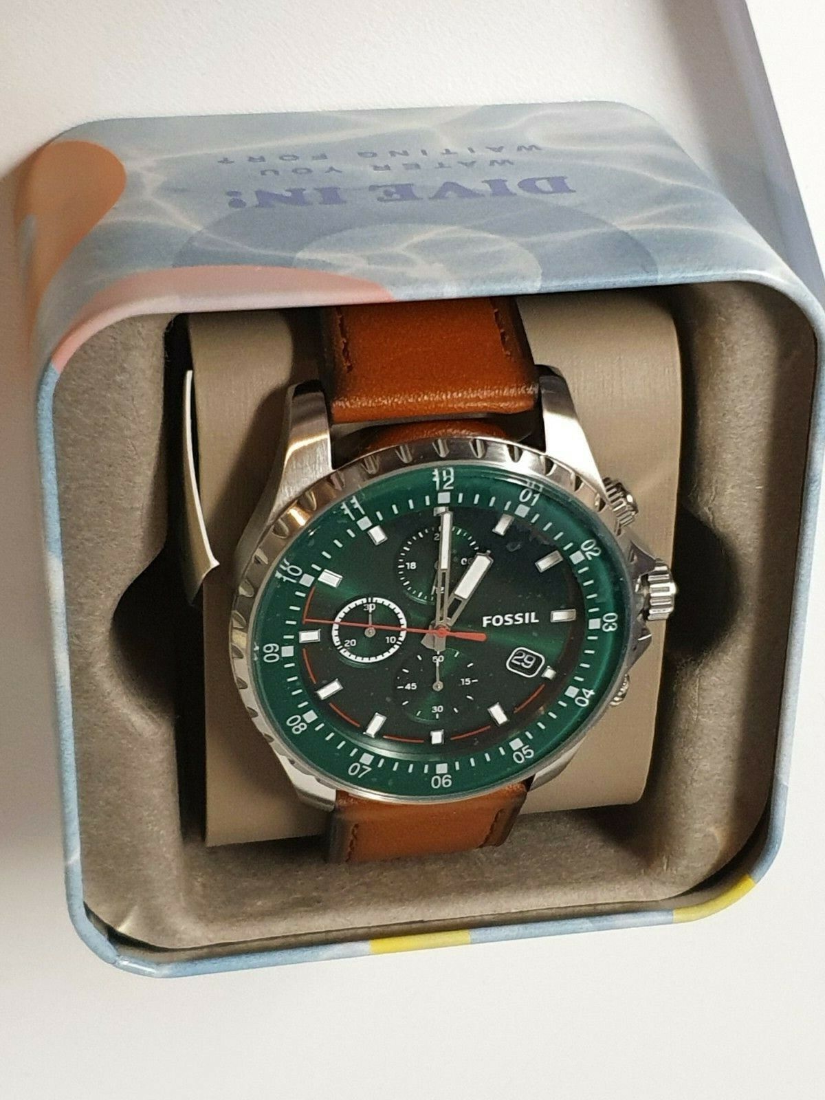  Shop Authentic Fossil Dillinger Luggage Chronograph Green Dial Brown Leather Strap Watch for Men - FS5734 - Luxxuri