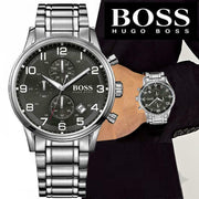  Shop Authentic Hugo Boss Aeroliner Black Dial Silver Steel Strap Watch for Men - 1513181 - Luxxuri