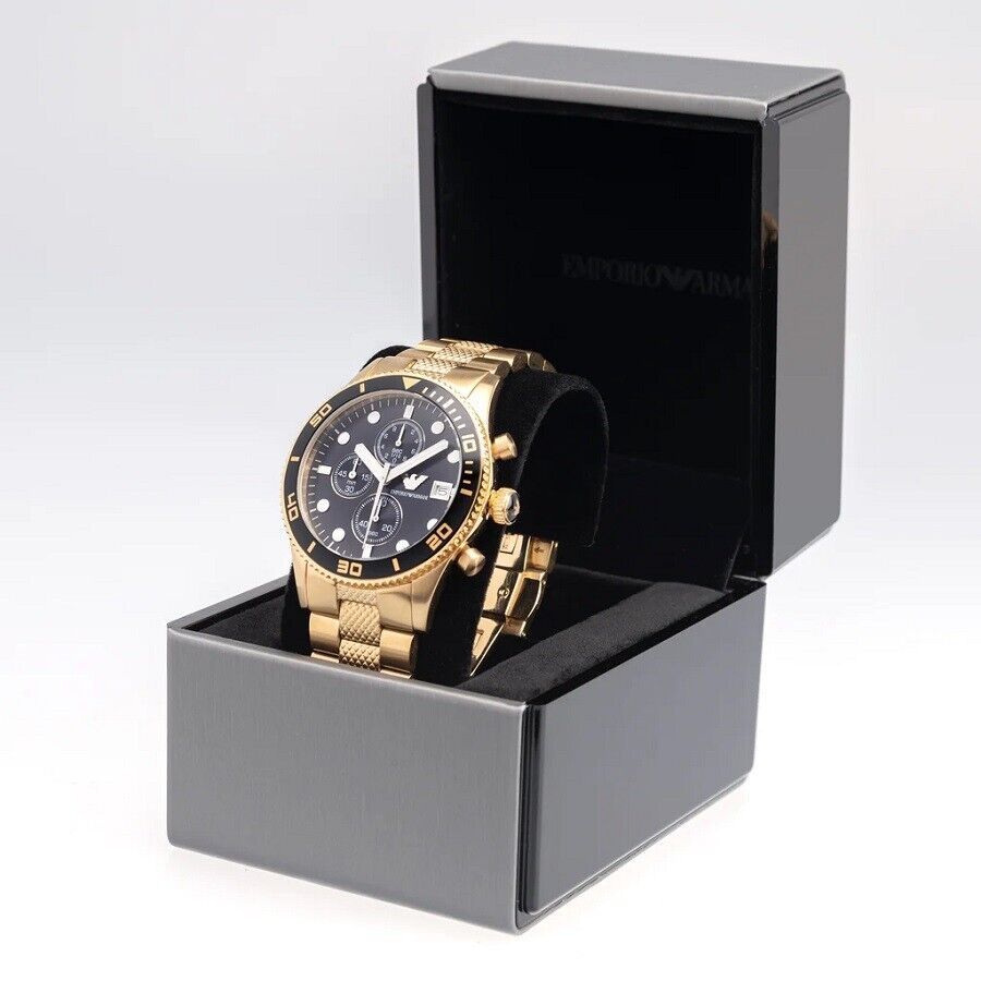  Shop Authentic Emporio Armani Chronograph Black Dial Gold Steel Strap Watch For Men - AR5857 - Luxxuri