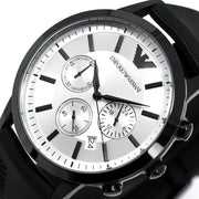  Shop Authentic Emporio Armani Chronograph Quartz Silver Dial Black Rubber Strap Watch For Men - AR11048 - Luxxuri