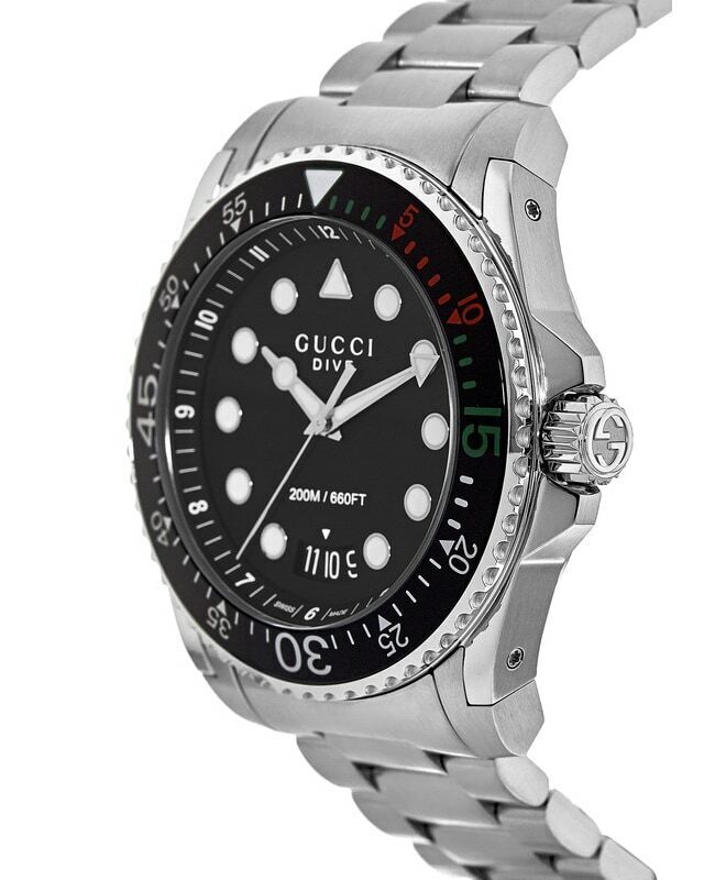  Shop Authentic Gucci Dive Analog Black Dial Silver Steel Strap Watch For Men - YA136208 - Luxxuri