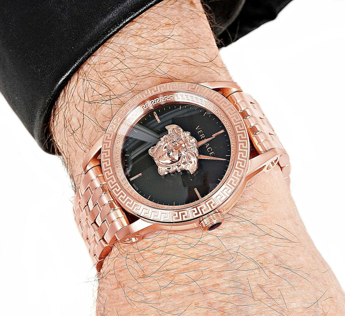  Shop Authentic Versace Palazzo Empire Black Dial Rose Gold Steel Strap Watch for Men - VERD00718 - Luxxuri