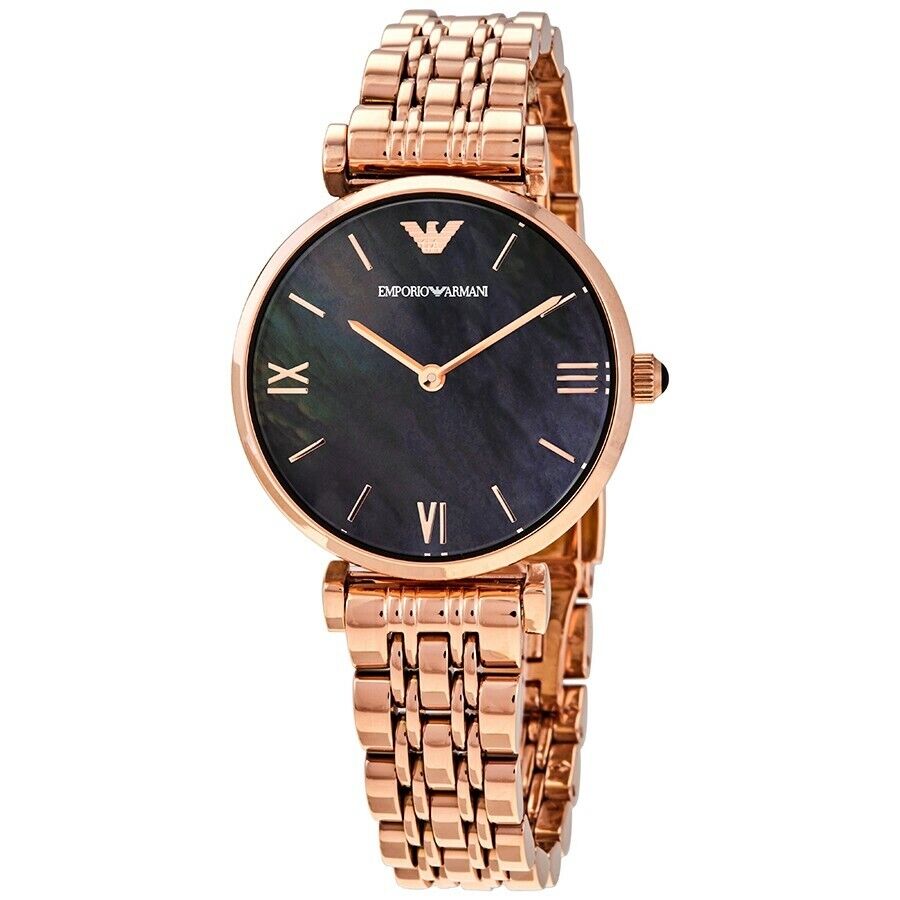  Shop Authentic Emporio Armani Gianni T-Bar Black Dial Rose Gold Strap Watch For Women - AR11145 - Luxxuri