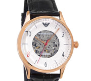  Shop Authentic Emporio Armani Meccanico White Skeleton Dial Black Leather Strap Watch For Men - AR1924 - Luxxuri