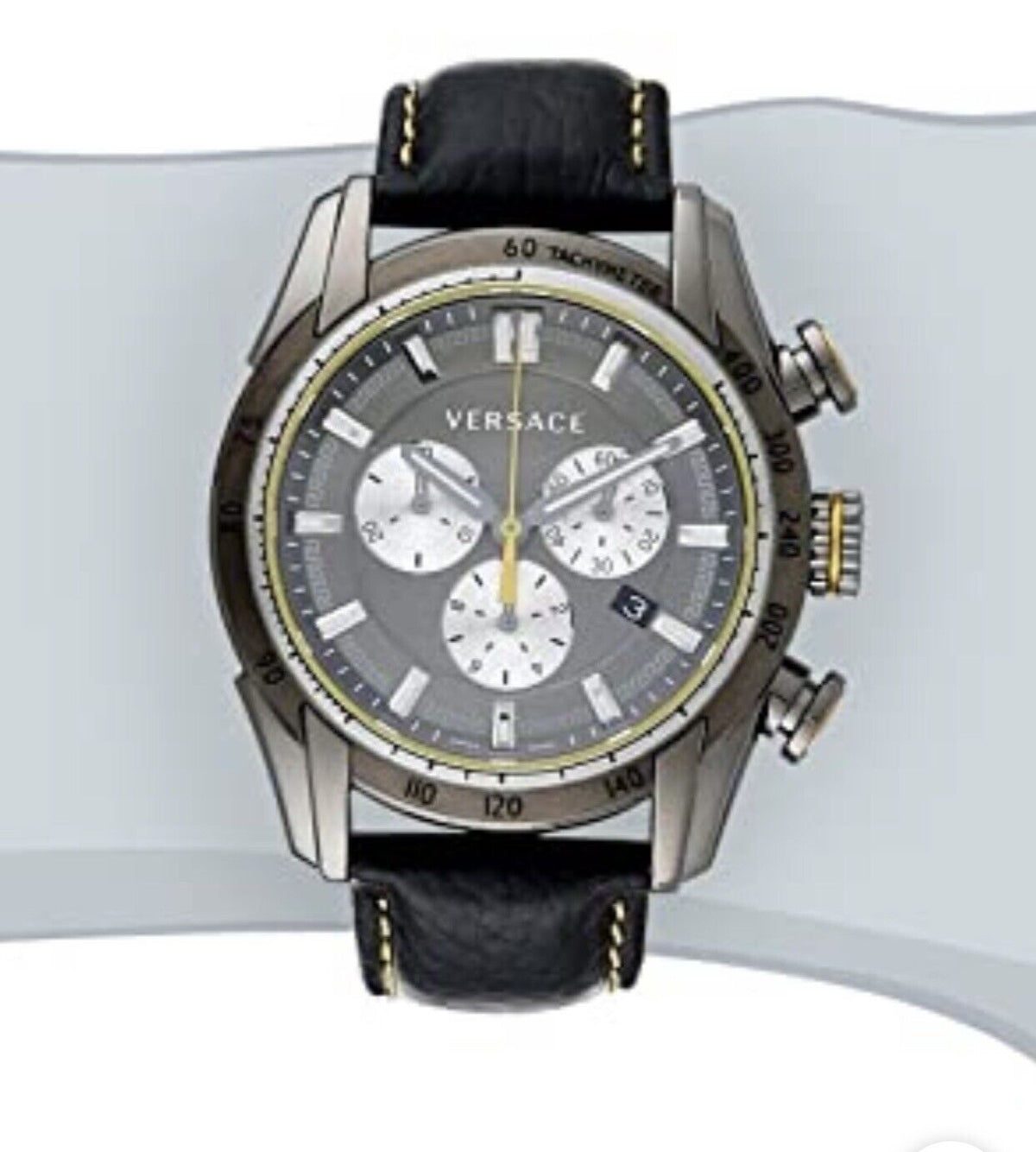  Shop Authentic Versace V Ray Chronograph Grey Dial Black Leather Strap Watch for Men - VDB020014 - Luxxuri