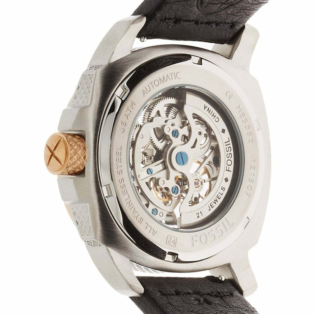  Shop Authentic Fossil Modern Machine Automatic Skeleton Dial Black Leather Strap Watch for Men - ME3082 - Luxxuri