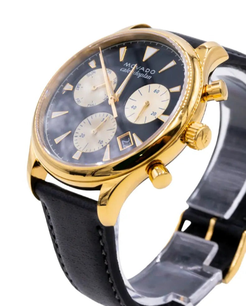  Shop Authentic Movado Heritage Chronograph Calendoplan Blue Dial Black Leather Strap Watch for Men - 3650006 - Luxxuri