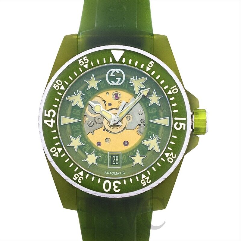  Shop Authentic Gucci Dive Automatic Green Dial Green Rubber Strap Unisex Watch - YA136345 - Luxxuri