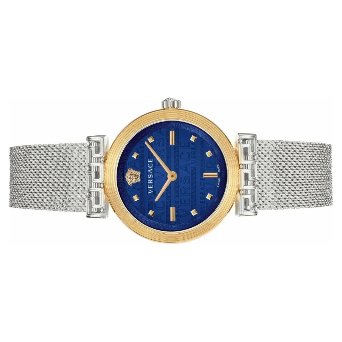  Shop Authentic Versace Meander Blue Dial Silver Mesh Bracelet Watch for Women - VELW00520 - Luxxuri
