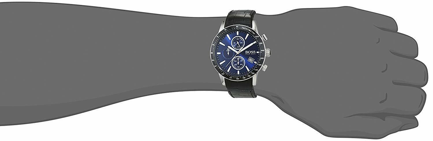 Shop Authentic Hugo Boss Rafale Chronograph Blue Dial Black Leather Strap Watch For Men - 1513391 - Luxxuri