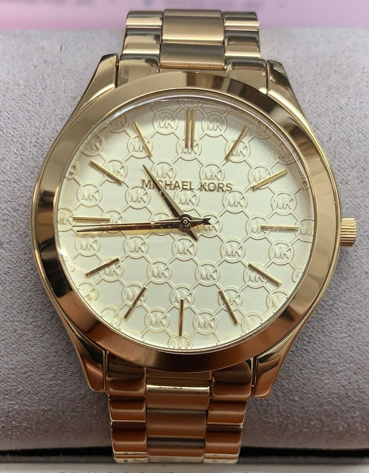  Shop Authentic Michael Kors Slim Runway Gold Dial Gold Steel Strap Watch for Women - MK3335 - Luxxuri