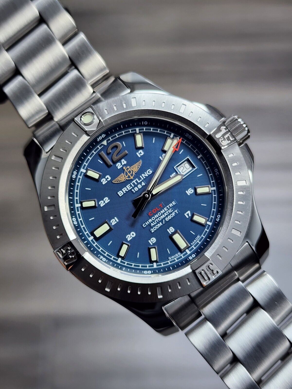  Shop Authentic Breitling Colt Automatic 44mm Blue Dial Silver Steel Strap Mens Watch - A1738811/C906/173A - Luxxuri