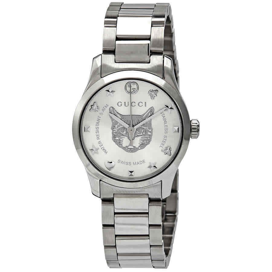  Shop Authentic Gucci G Timeless Quartz Silver Dial Silver Steel Strap Watch For Women - YA126595 - Luxxuri