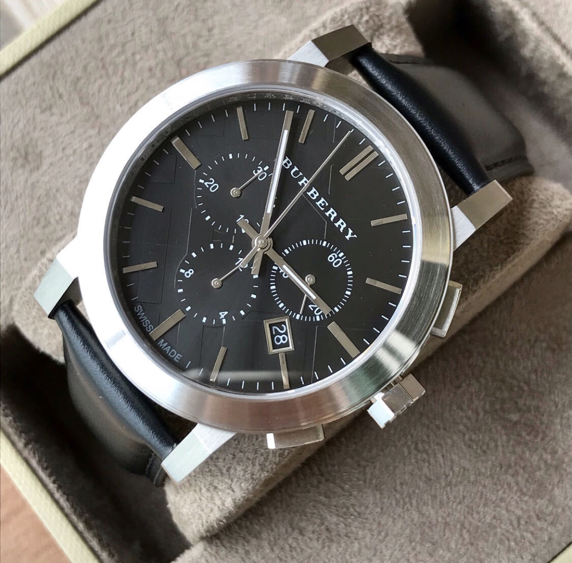  Shop Authentic Burberry The City Chronograph Black Dial Black Leather Strap Watch for Men - BU9356 - Luxxuri
