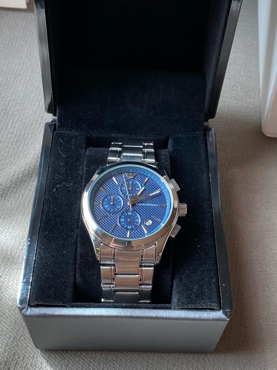  Shop Authentic Emporio Armani Chronograph Blue Dial Silver Steel Strap Watch For Men - AR11528 - Luxxuri
