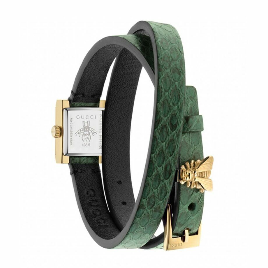  Shop Authentic Gucci G Frame Double Mother of Pearl Dial Green Leather Strap Watch For Women - YA128525 - Luxxuri