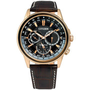  Shop Authentic Citizen Eco Drive Calendrier Black Dial Brown Leather StrapWatch For Men - BU2023-12E - Luxxuri