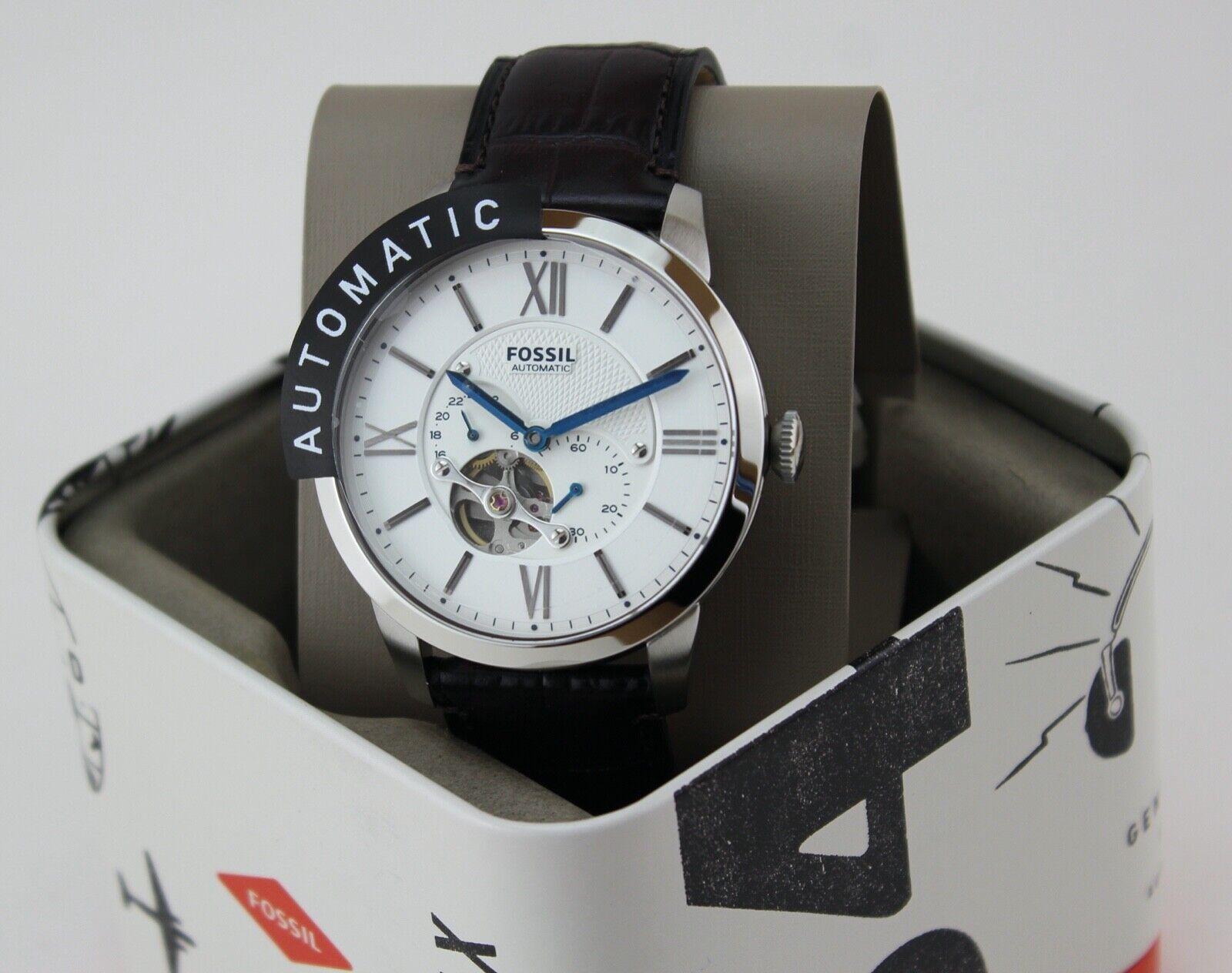  Shop Authentic Fossil Townsman Automatic Chronograph White Dial Blue Leather Strap Watch for Men - ME3167 - Luxxuri