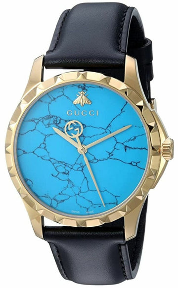  Shop Authentic Gucci G Timeless Turquoise Blue Dial Black Leather Strap Watch For Men - YA126462 - Luxxuri