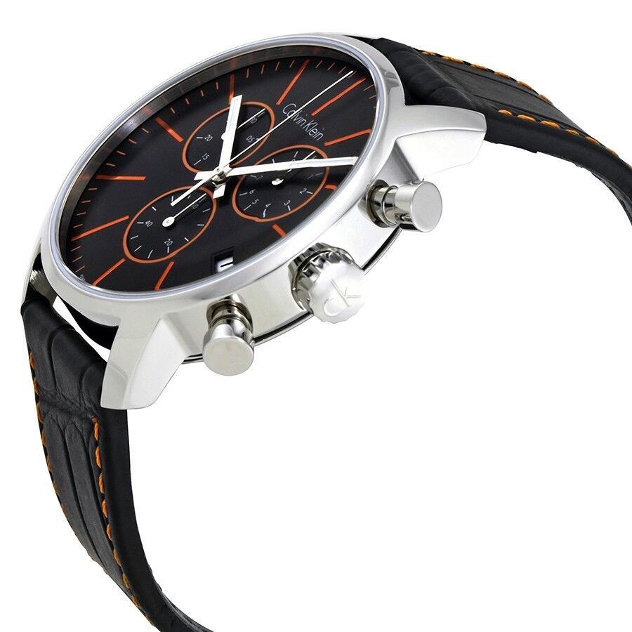  Shop Authentic Calvin Klein City Chronograph Black Dial Black Leather Strap Watch for Men - K2G271C1 - Luxxuri