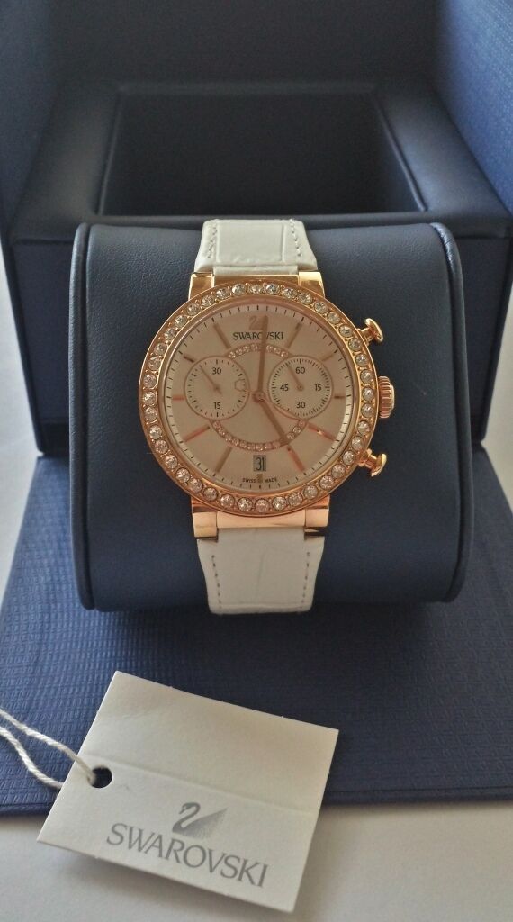  Shop Authentic Swarovski Citra Sphere Chrono White Dial White Leather Strap Watch for Women - 5080602 - Luxxuri