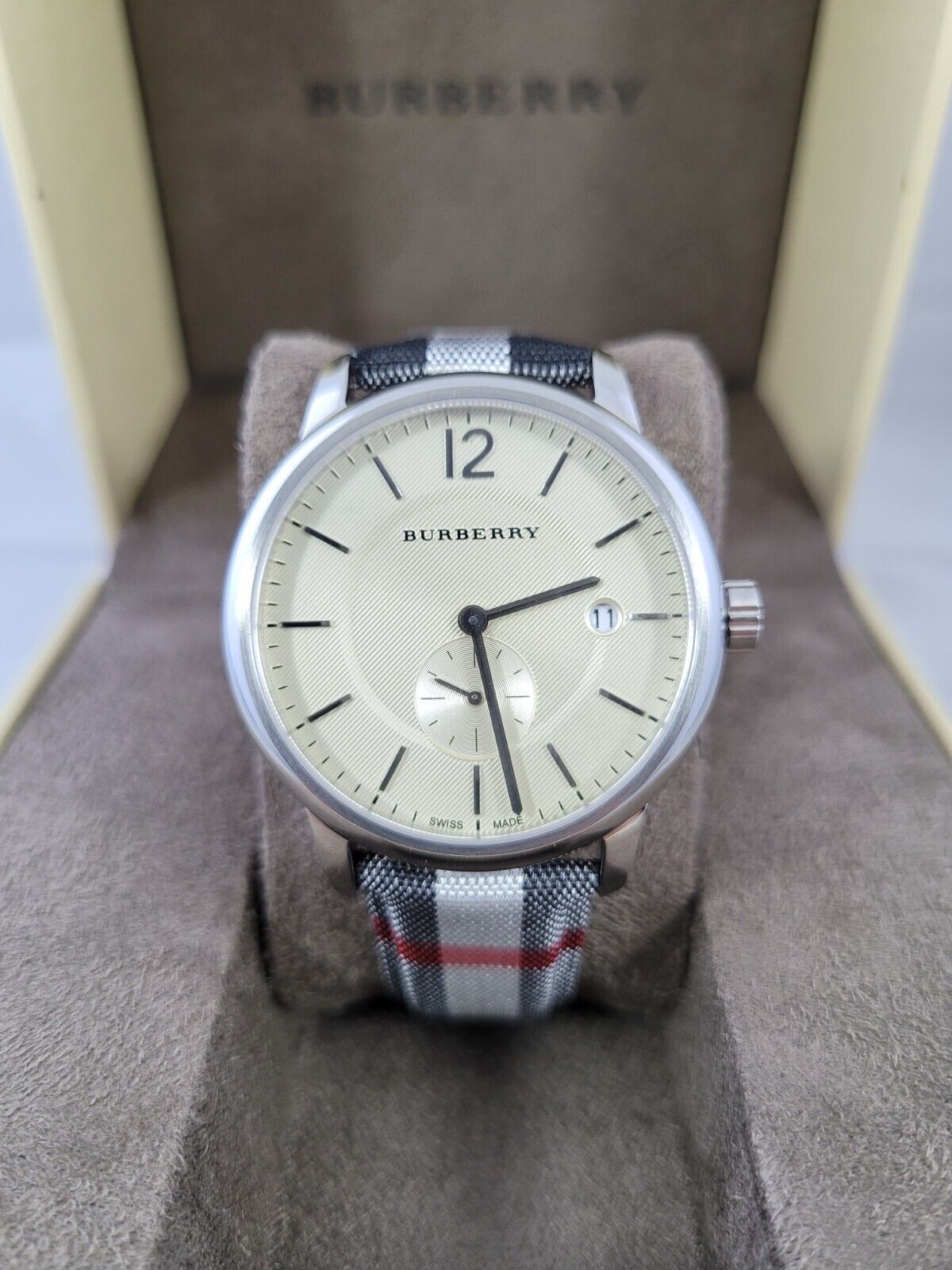  Shop Authentic Burberry The Classic Horseferry Silver Dial Black Leather Strap Watch for Men - BU10002 - Luxxuri