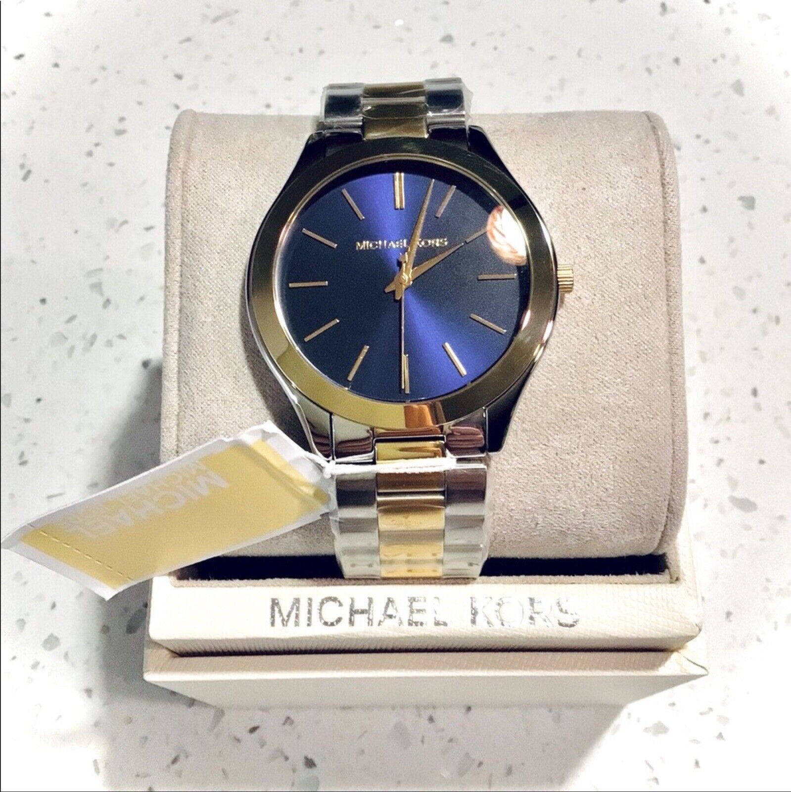  Shop Authentic Michael Kors Slim Runway Blue Dial Two Tone Steel Strap Watch for Women - MK3479 - Luxxuri