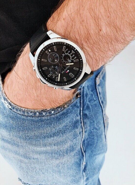  Shop Authentic Tommy Hilfiger Decker Black Dial Black Leather Strap Watch for Men - 1791563 - Luxxuri