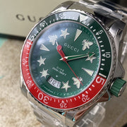  Shop Authentic Gucci Dive Quartz Green Dial Silver Steel Strap Watch For Men - YA136222 - Luxxuri