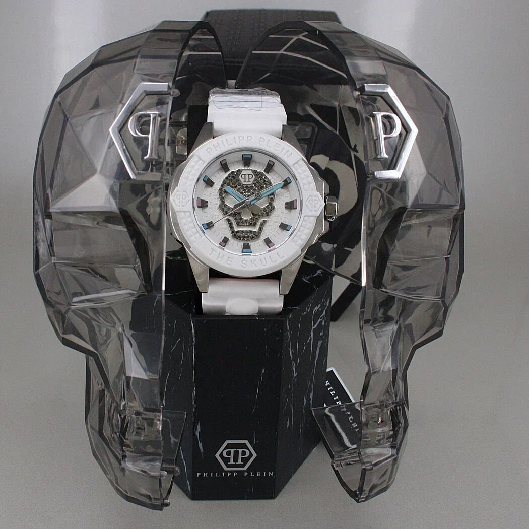 Philipp Plein The Skull White Dial White Silicone Strap Watch for Men - PWAAA1521