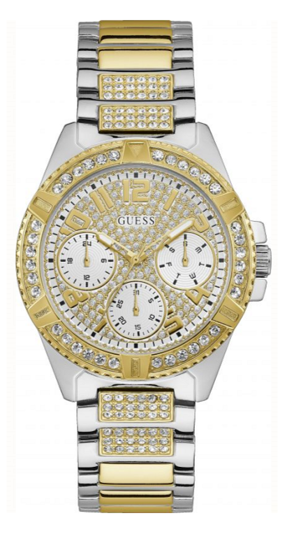  Shop Authentic Guess Frontier Chronograph Crystals Gold Dial Two Tone Steel Strap Watch For Women - W1156L5 - Luxxuri