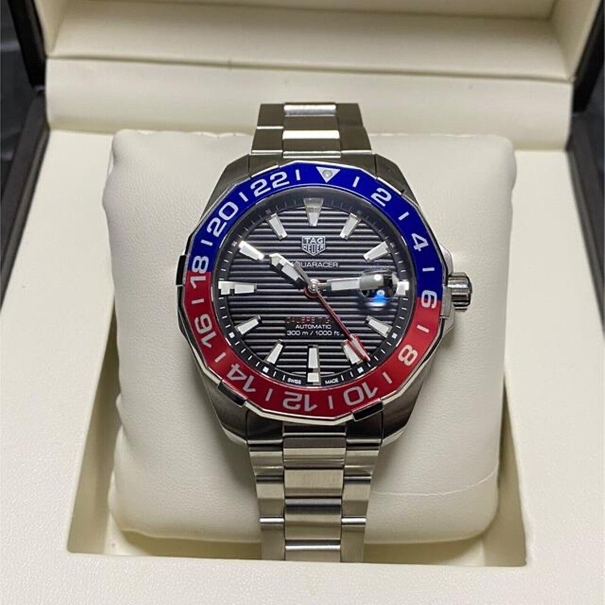  Shop Authentic Tag Heuer Aquaracer GMT Caliber 7 Pepsi Black Dial Silver Steel Strap Watch for Men - WAY201F.BA0927 - Luxxuri
