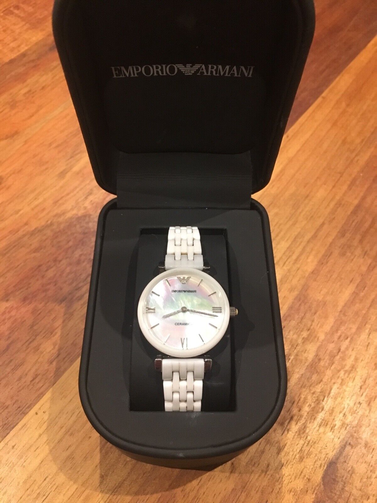  Shop Authentic Emporio Armani Giannti T Bar Quartz Mother of Pearl Dial White Steel Strap Watch For Women - AR1485 - Luxxuri