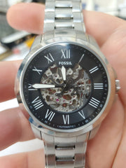  Shop Authentic Fossil Grant Automatic Skeleton Black Dial Silver Steel Strap Watch for Men - ME3103 - Luxxuri